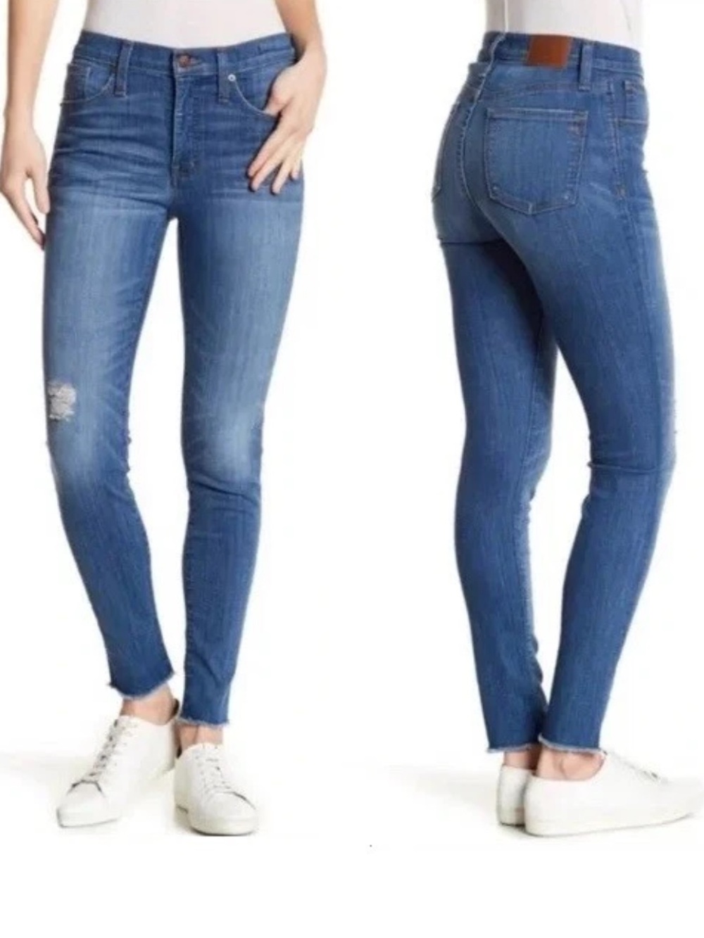 Madewell 9" High-Rise Skinny Jeans Geoff Wash Distressed Knee Raw Hem H6844 26
